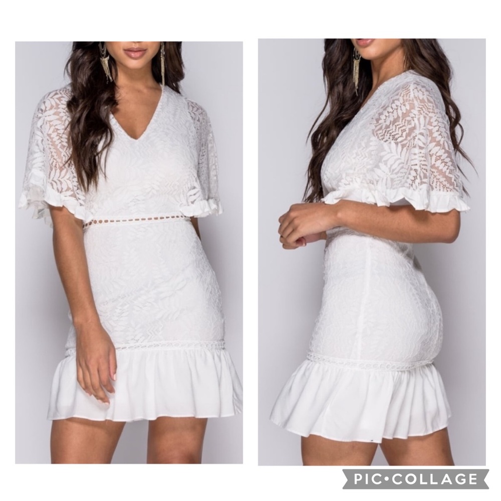 White Lace Trim Mini Dress